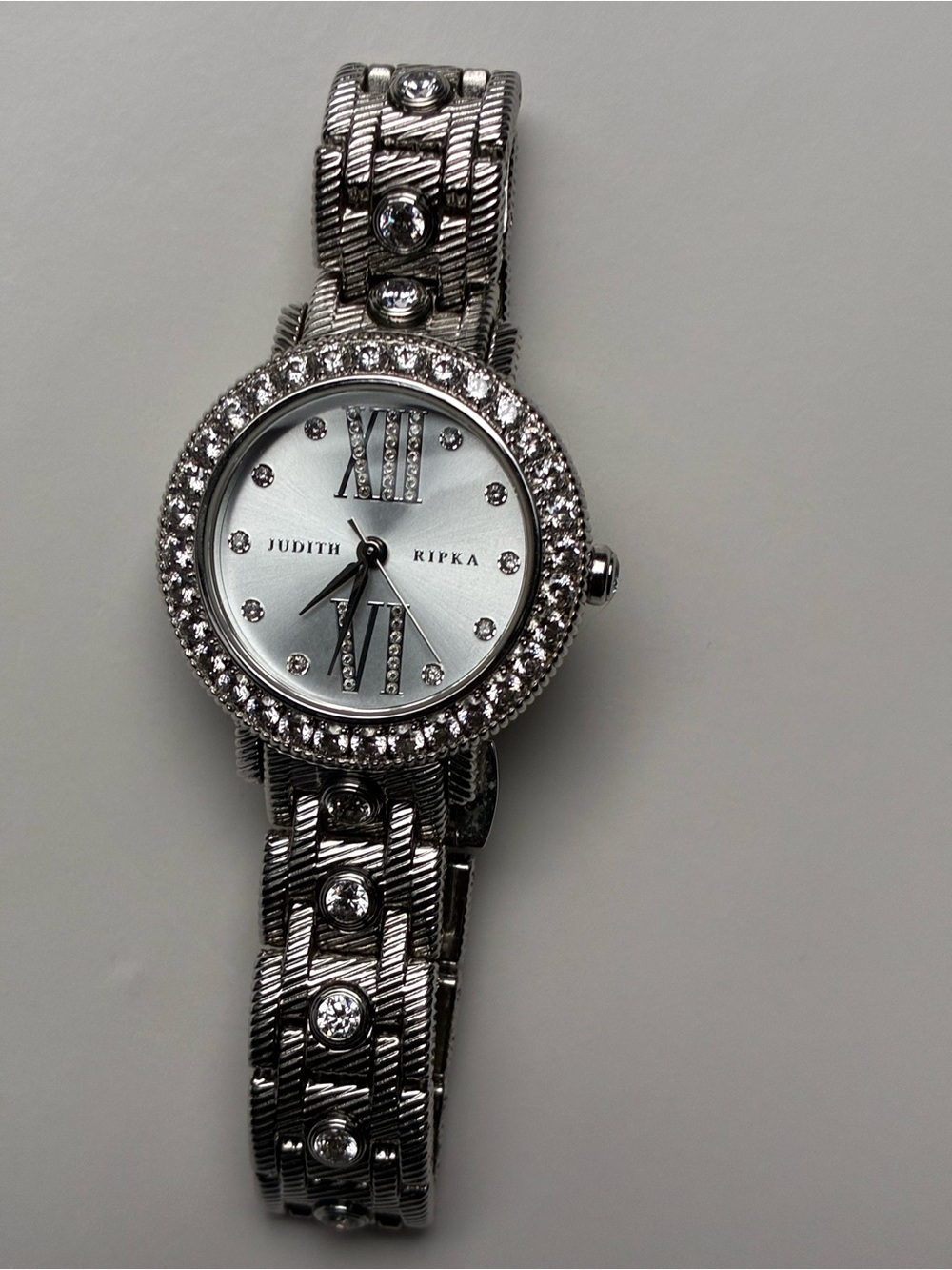Judith Ripka Silver-tone Crystal Bezel Bracelet Watch